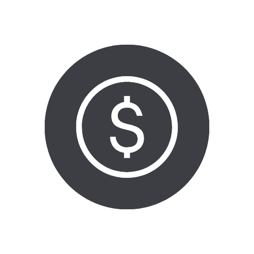 A simple black and white icon of a coin with a dollar sign in the center, framed by a circular border, evokes the precision of tree trimming in Lehigh County.